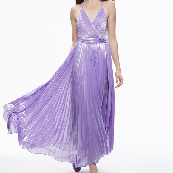 Alice + Olivia | Dresses | Nwt Arista Sleeveless Halter Neck Pleated Maxi  Dress | Poshmark